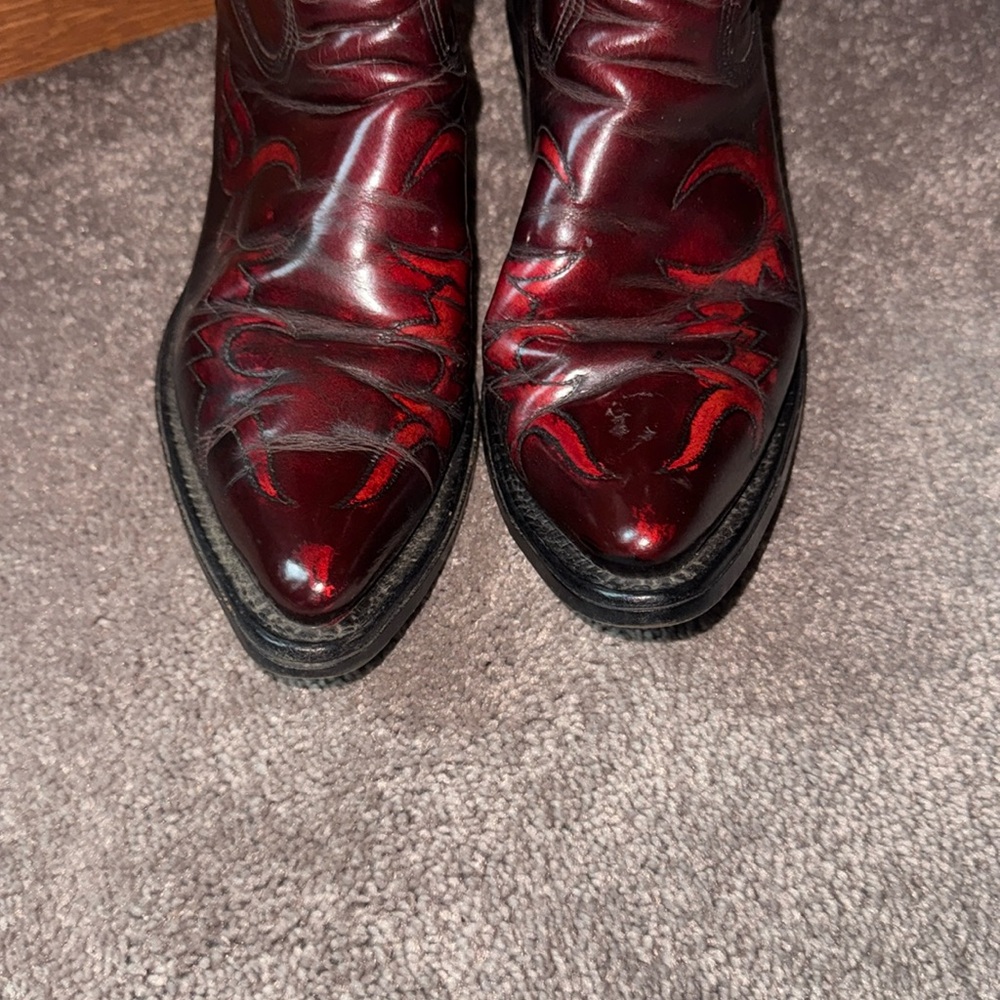 Cat’s Paw Vintage Western Cowboy Boots Red Floral Embroidered Leather SIZE 7 - Picture 15 of 16
